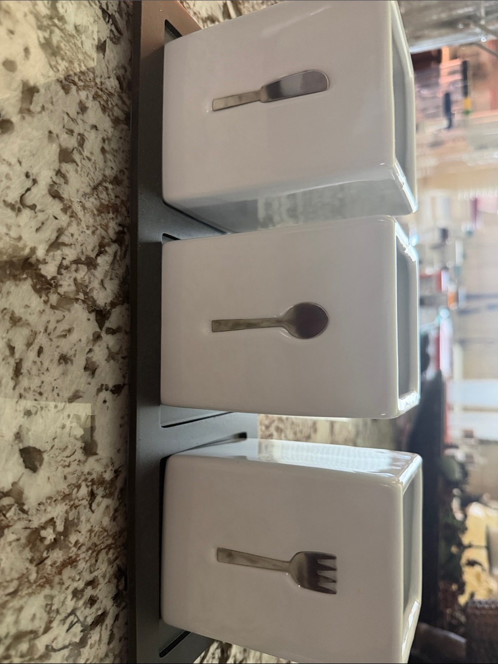 White Ceramic Countertop Utensil Holders Set with Black Tray - Home Dining